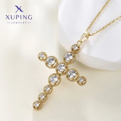 304 Stainless Steel Copper 18K Gold Plated Plating Inlay Cross Zircon Pendant Necklace