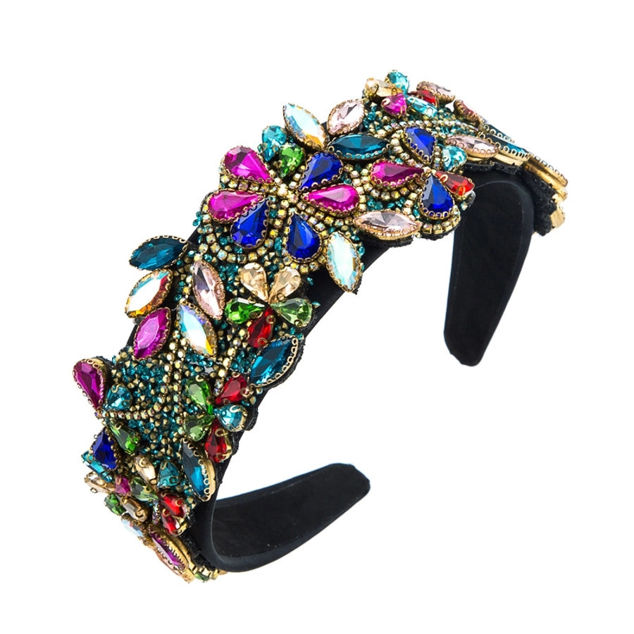 fashion new exaggerated colorful glass drill flower headband retro baroque accessories