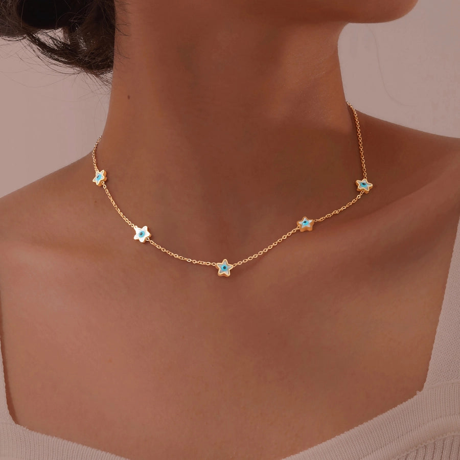 Jewelry Vintage Style Simple Style Heart Shape Eye Flower 201 Stainless Steel Necklace