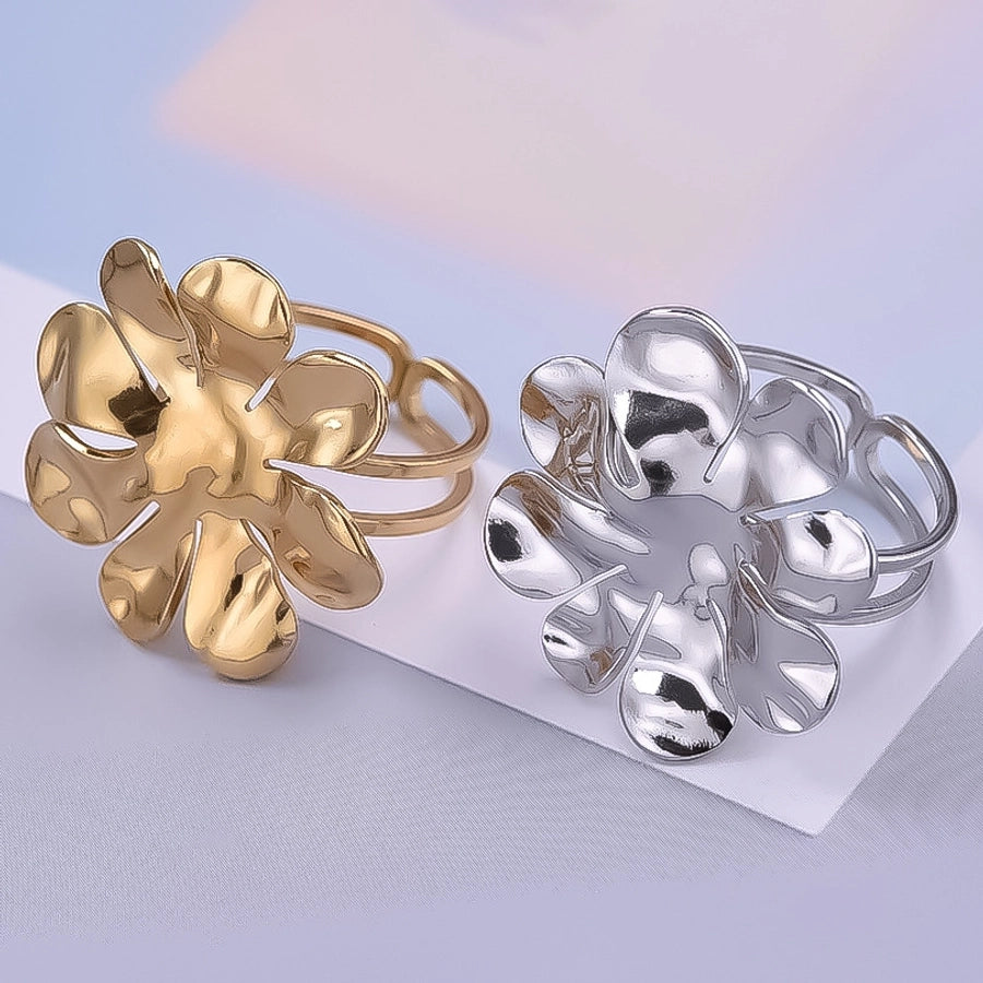 Jewelry Cute Geometric Flower 304 Stainless Steel 18K Gold Plated Irregular Polishing Adjustable Ring