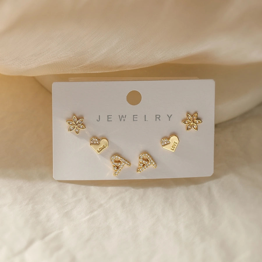 1 Set Simple Style Commute Geometric Inlay Copper Zircon 18K Gold Plated Ear Studs