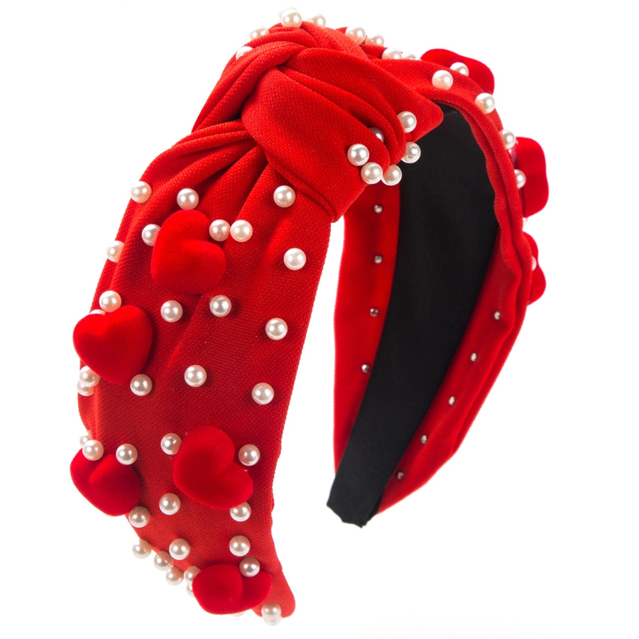 women's sweet heart shape imitation pearl cloth plating inlay pearl hair band