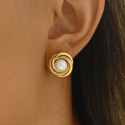 Jewelry Elegant Simple Style Geometric 304 Stainless Steel Artificial Pearls 14K Gold Plated Polishing Plating Inlay Rings Earrings Necklace