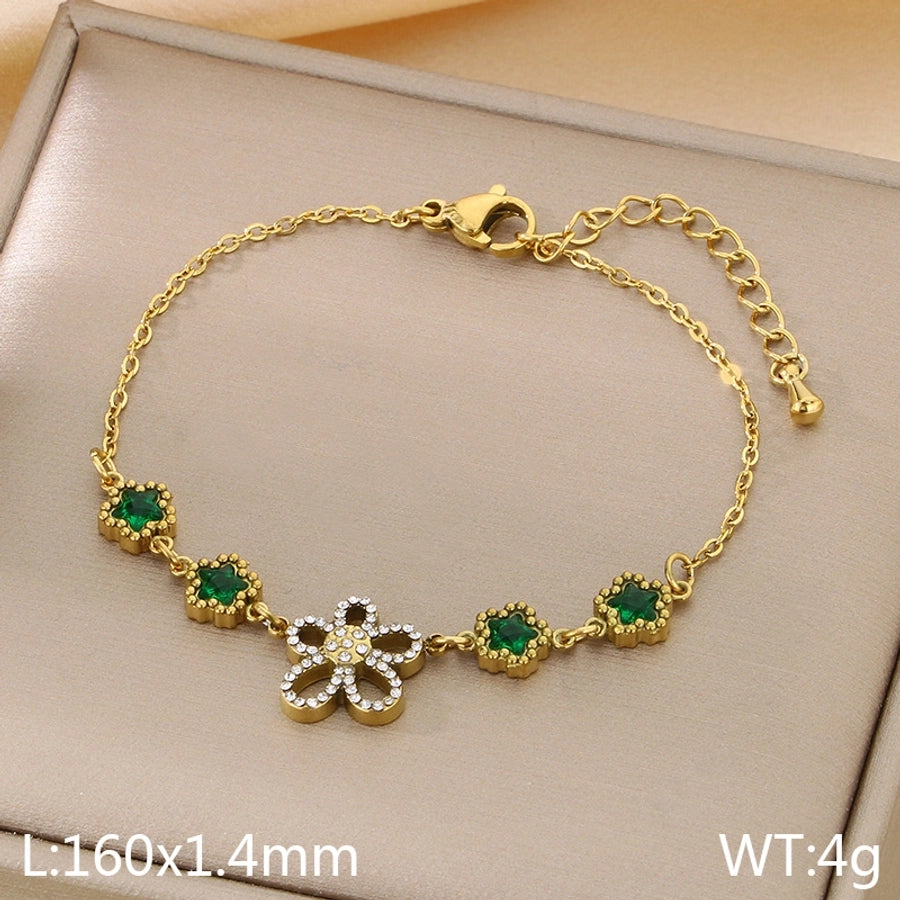 Vintage Style Streetwear Flower 304 Stainless Steel 18K Gold Plated Bracelets In Bulk