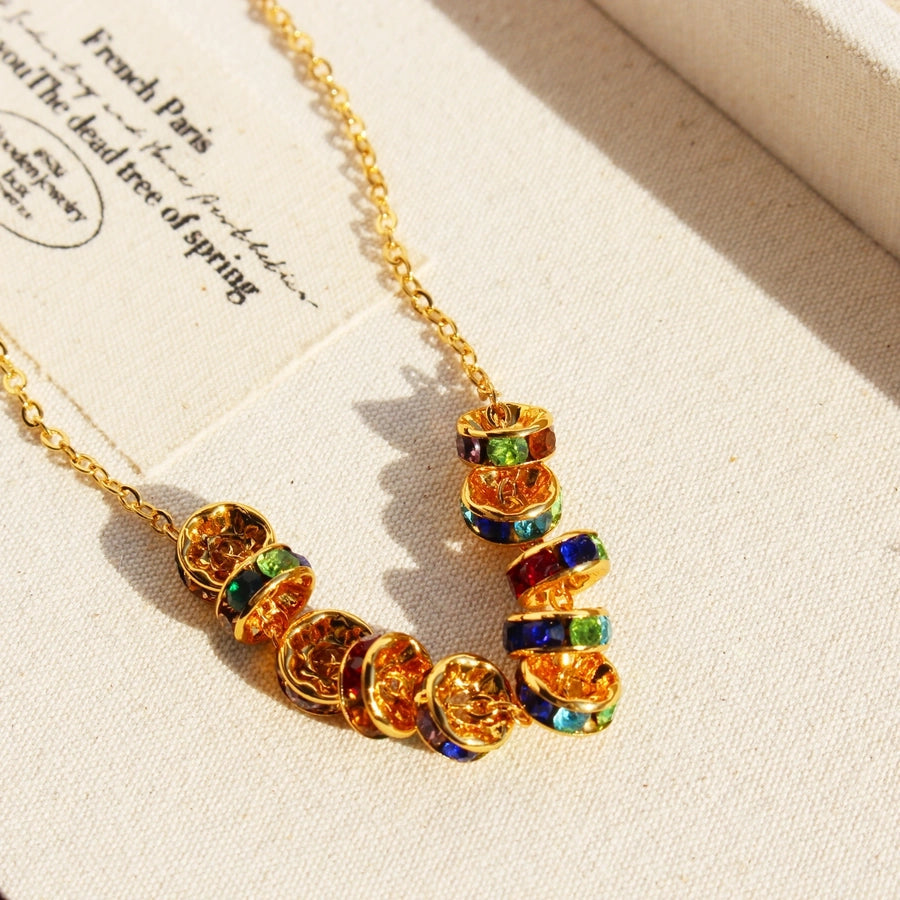 Brass 24K Gold Plated Beaded Plating Inlay Circle Zircon Brass Necklace