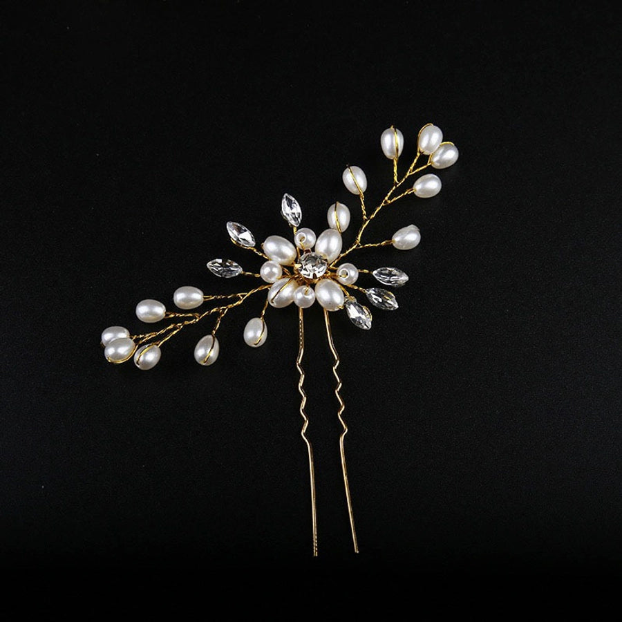 Women's Elegant Solid Color Imitation Pearl Rhinestone Hairpin