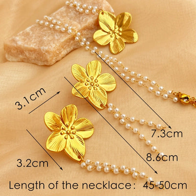 Jewelry Retro Flower 201 Stainless Steel Gold Plated Jewelry Set