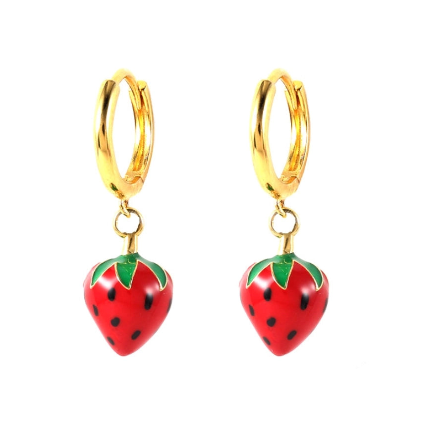 1 Pair Cute Fruit Strawberry Epoxy Copper Drop Earrings