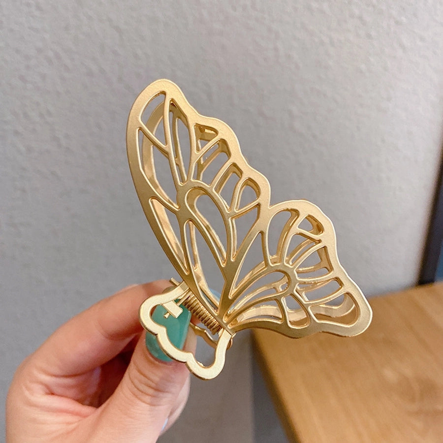 simple style solid color alloy resin hollow out hair claws