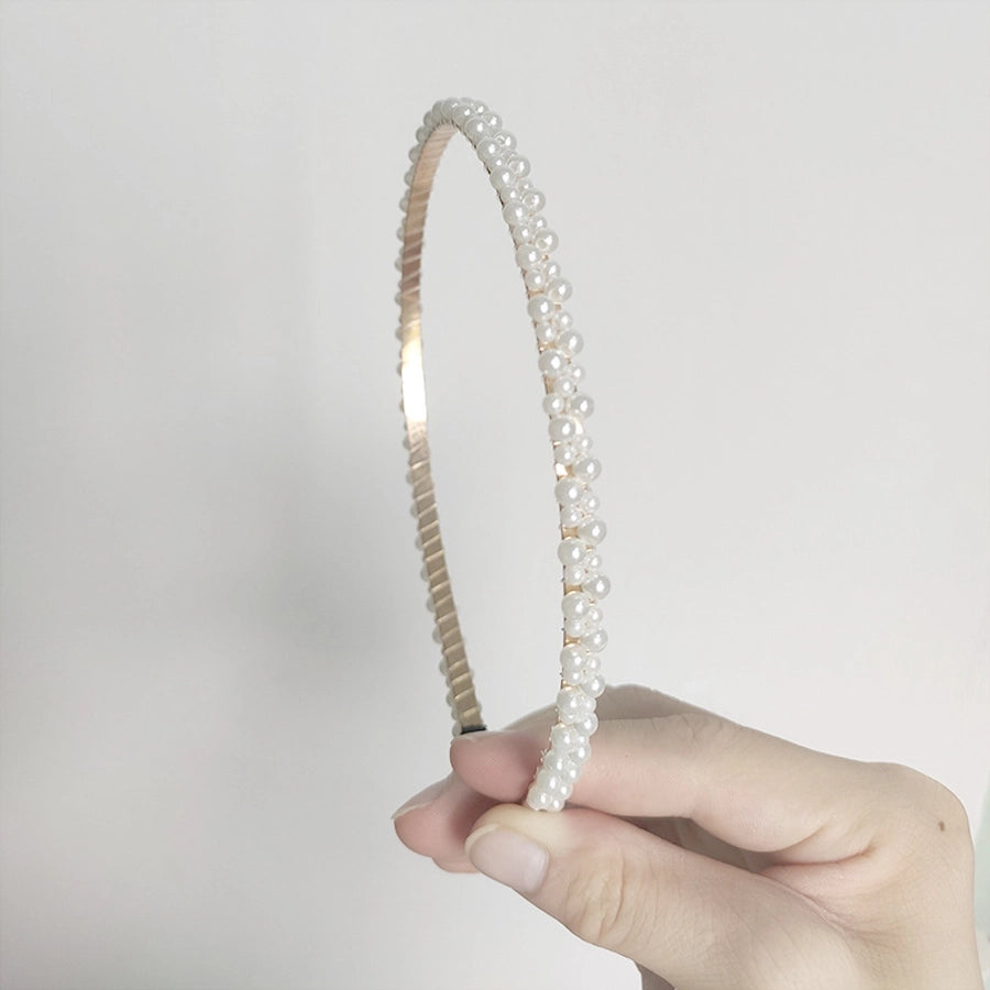 simple style round baroque pearls chain inlay pearl hair band