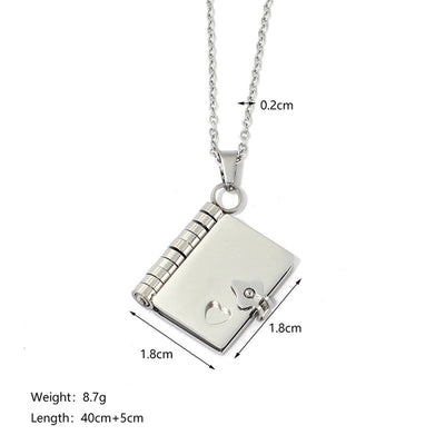 Jewelry IG Style envelope Heart Shape Titanium Steel Zircon Gold Plated Inlay Pendant Necklace