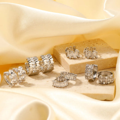 1 Pair Elegant Basic Round Inlay Copper Zircon Rhodium Plated Ear clip