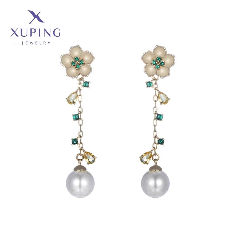 1 Pair Elegant Sweet Flower Plating Copper Artificial Gemstones Beads 18K Gold Plated Drop Earrings