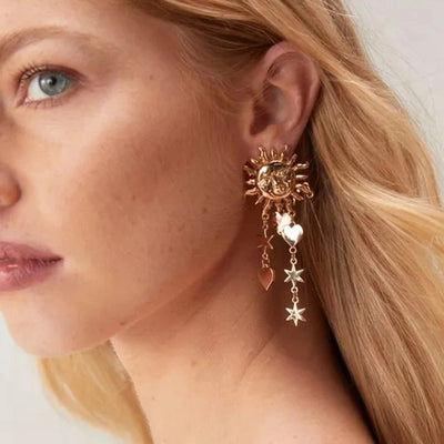 1 Pair Simple Style Classic Style Pentagram Sun Moon 304 Stainless Steel Drop Earrings