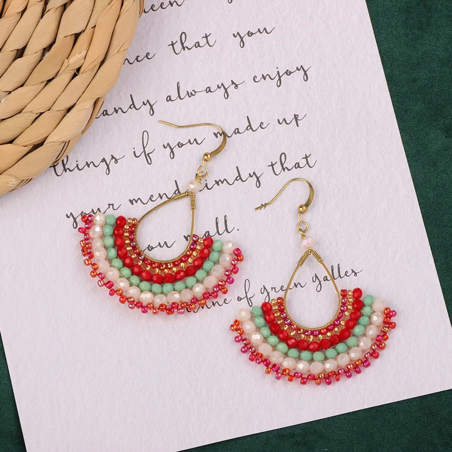 bohemian sector synthetic gemstones shell copper tassel mesh women's ear hook