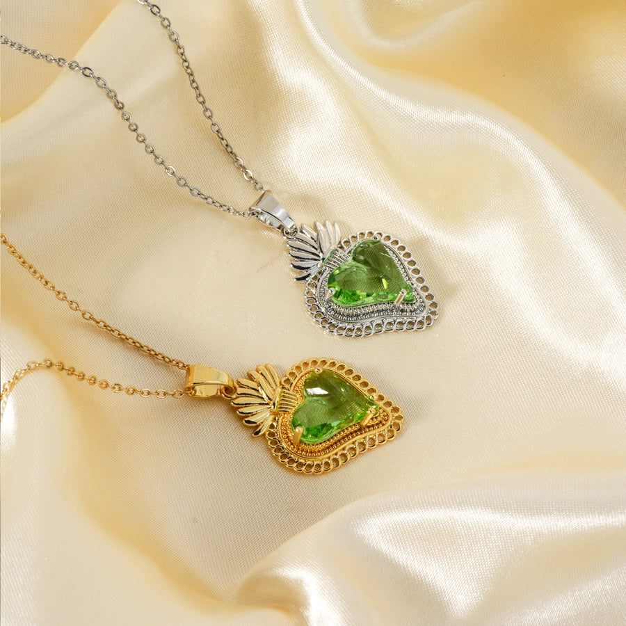 304 Stainless Steel Copper K Gold Plated Three-dimensional Inlay Heart Shape Strawberry Glass Pendant Necklace