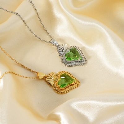 304 Stainless Steel Copper K Gold Plated Three-dimensional Inlay Heart Shape Strawberry Glass Pendant Necklace