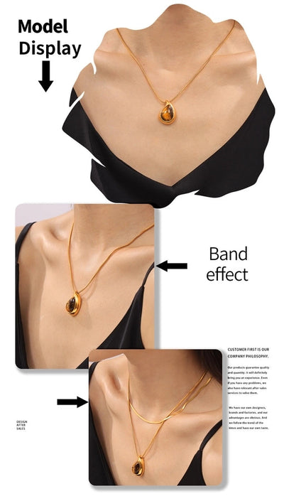 Jewelry Retro Classic Style Water Droplets 304 Stainless Steel Tiger Eye 18K Gold Plated Plating Inlay Pendant Necklace Necklace