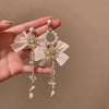 1 pair retro geometric heart shape bow knot alloy rhinestones drop earrings