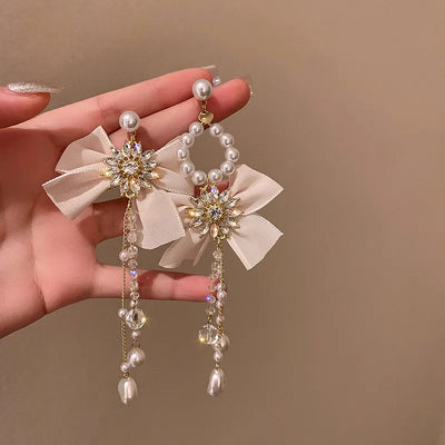 1 pair retro geometric heart shape bow knot alloy rhinestones drop earrings