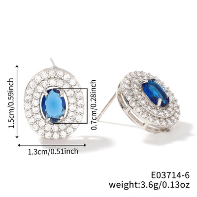 1 Pair Retro Sweet Shiny Oval Inlay Copper Glass Zircon Rhodium Plated Ear Studs