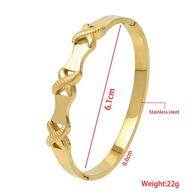 Elegant Nordic Style Vacation cross Row Brick Hollow Out Titanium Steel Gold Plated Zircon Bangle In Bulk