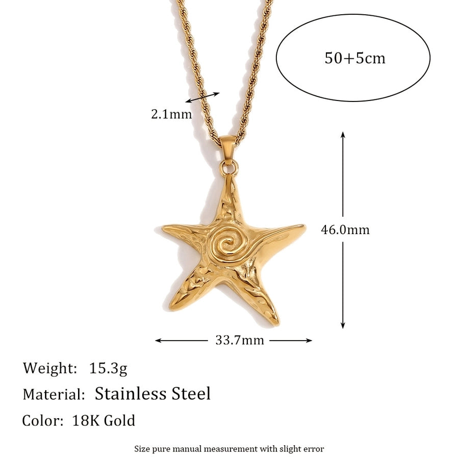 Jewelry Retro Starfish Titanium Steel 18K Gold Plated Plating Rings Earrings Necklace