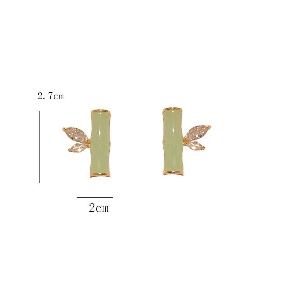 1 Pair Elegant Vintage Style Geometric Bamboo Plating Synthetics Metal Copper Zircon 14K Gold Plated Ear Studs