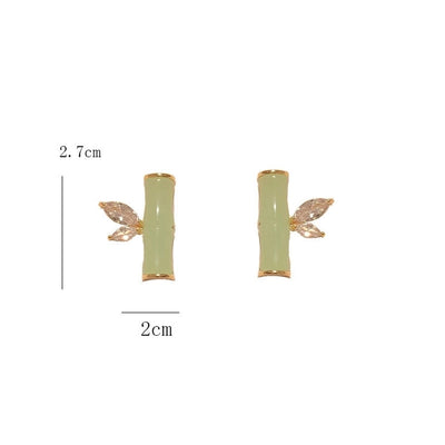 1 Pair Elegant Vintage Style Geometric Bamboo Plating Synthetics Metal Copper Zircon 14K Gold Plated Ear Studs