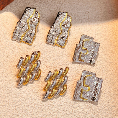 1 Pair Retro Classic Style Color Block Mixed Metal Plating 304 Stainless Steel 18K Gold Plated Ear Studs