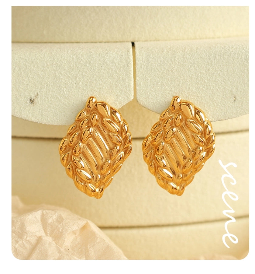 1 Pair IG Style Retro Geometric Polishing Plating 304 Stainless Steel 18K Gold Plated Ear Studs