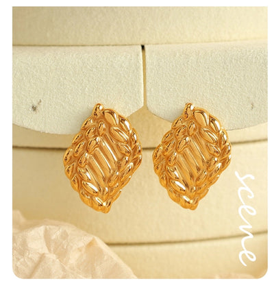 1 Pair IG Style Retro Geometric Polishing Plating 304 Stainless Steel 18K Gold Plated Ear Studs