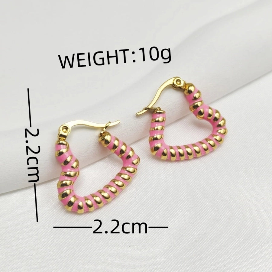 1 Pair Elegant Simple Style Heart Shape Twist Enamel 304 Stainless Steel Stainless Steel Earrings