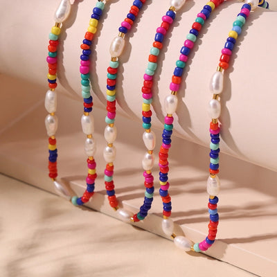 Jewelry Elegant Vacation Geometric 304 Stainless Steel Natural Freshwater Pearl 18K Gold Plated Beaded Necklace