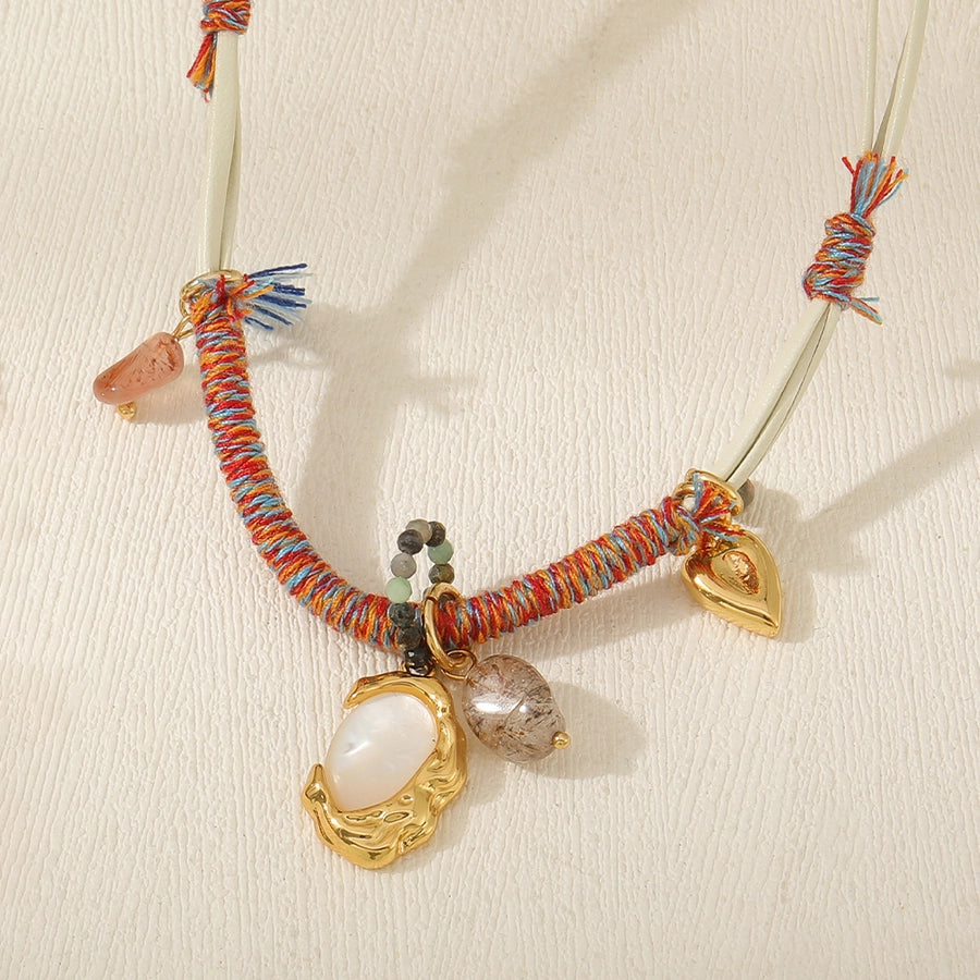 Casual Cute Commute Irregular natural stone Leather rope Copper Beaded Chain Woven Chain Necklace In Bulk