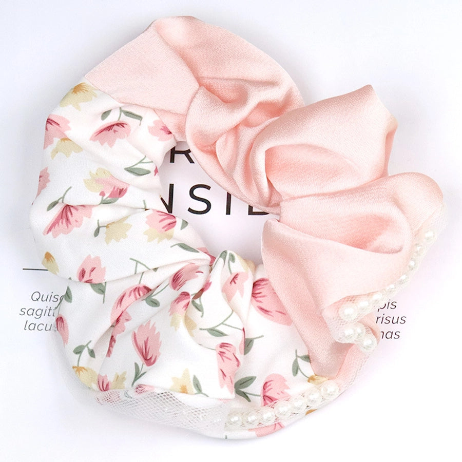 Women's Casual Sweet Flower Cloth Pearl Hair Tie
