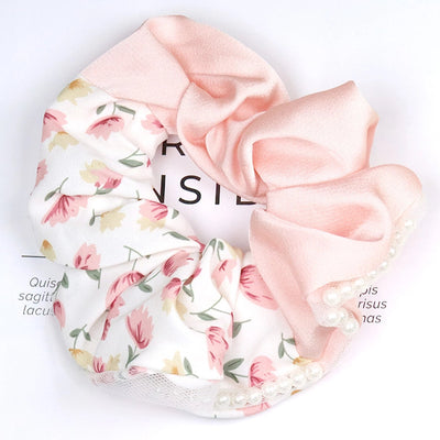 Women's Casual Sweet Flower Cloth Pearl Hair Tie