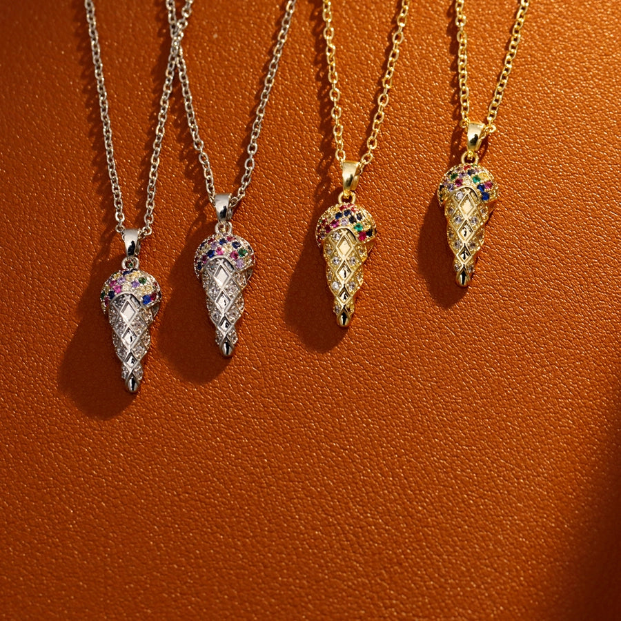 Jewelry Sweet Cone Copper Zircon 18K Gold Plated White Gold Plated Pendant Necklace