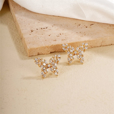 1 Pair Japanese Style Simple Style Shiny Butterfly Three-dimensional Inlay Copper Zircon K Gold Plated Ear Studs