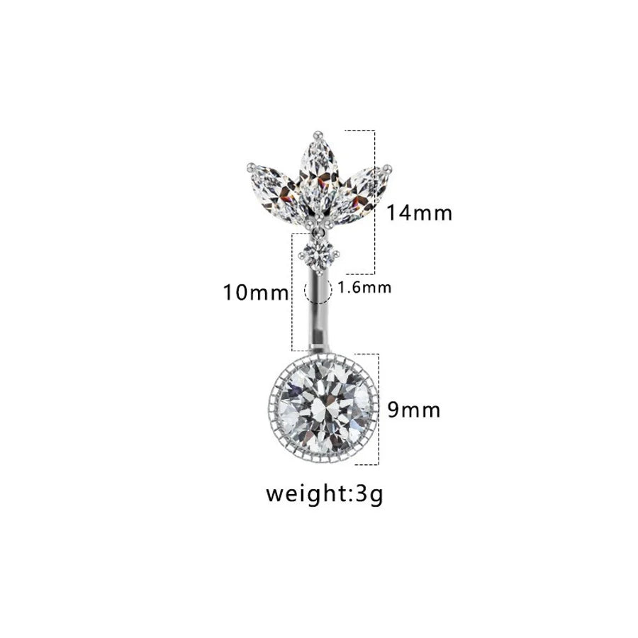 1 Piece Belly Rings Hip-Hop Sexy Heart Shape 316 Stainless Steel  Copper Plating Zircon White Gold Plated Gold Plated