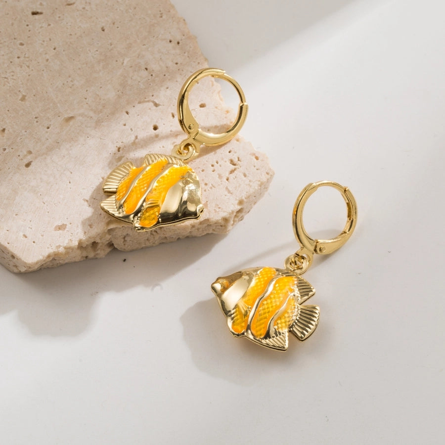 1 Pair Elegant Vacation Starfish Shell Copper 18K Gold Plated Drop Earrings