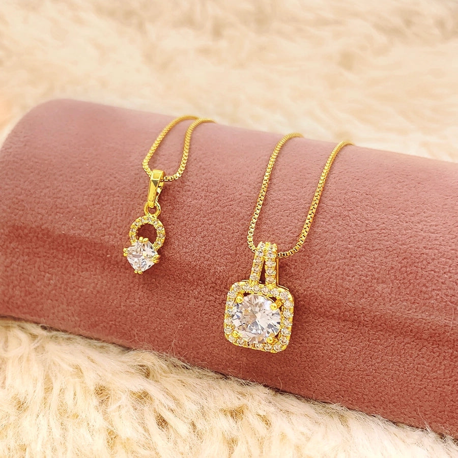 Copper 18K Gold Plated Three-dimensional Inlay Square Zircon Pendant Necklace