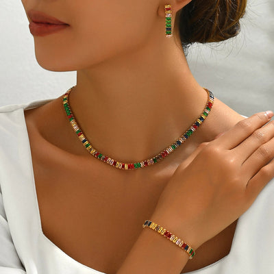 Copper 18K Gold Plated Inlay Geometric Zircon Copper Jewelry Sets