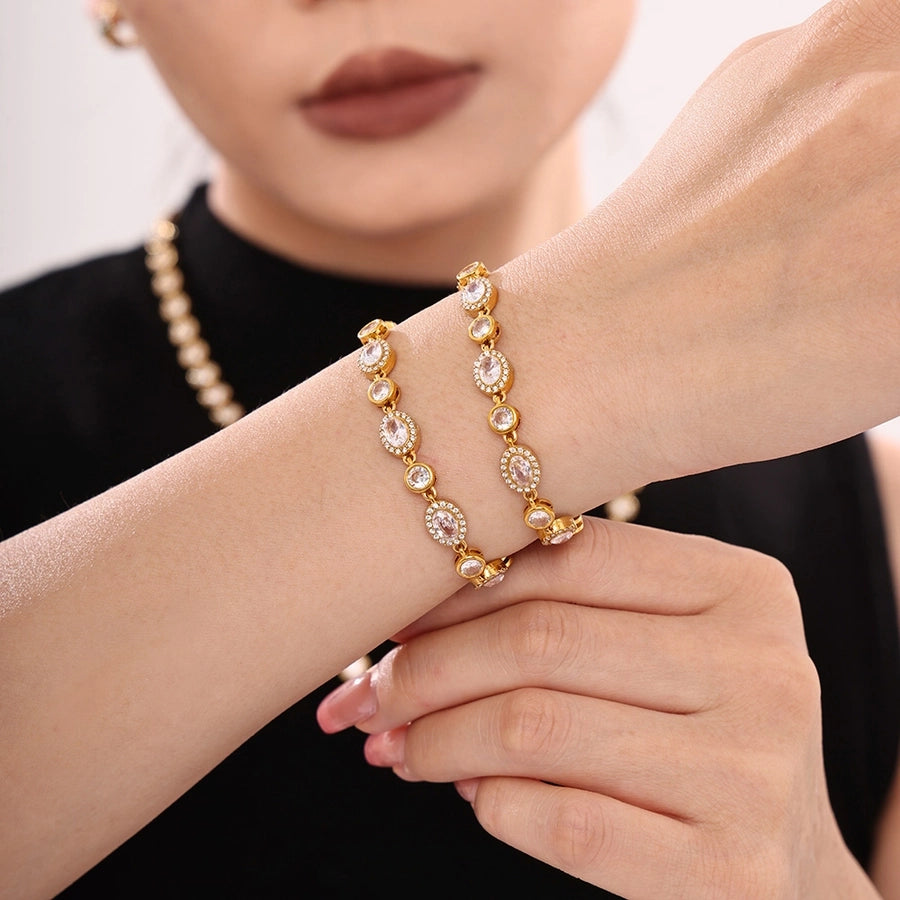 Elegant Luxurious Geometric 304 Stainless Steel 18K Gold Plated Zircon  Bracelets In Bulk