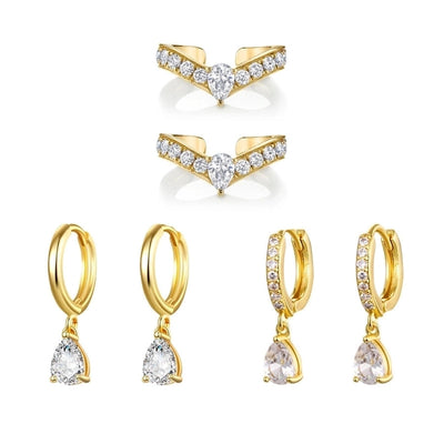 1 Pair Elegant Simple Style Geometric Copper Zircon 24K Gold Plated Drop Earrings Ear Cuffs