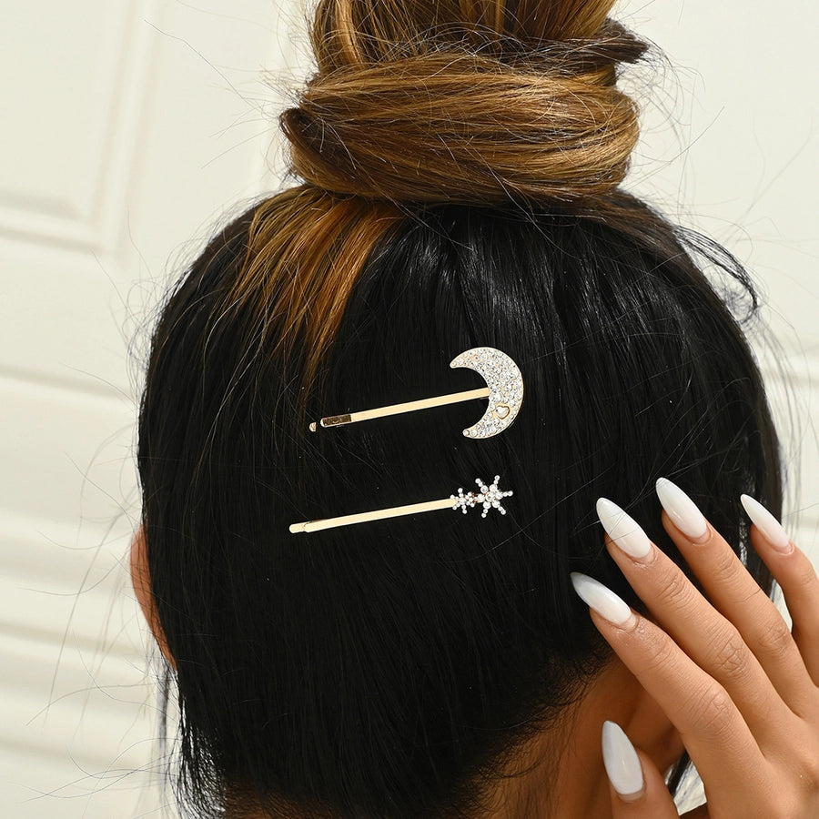 Europe and America  Hair Accessories Alloy Diamond Star Moon Barrettes Diamond Pin Snowflake Barrettes Suit