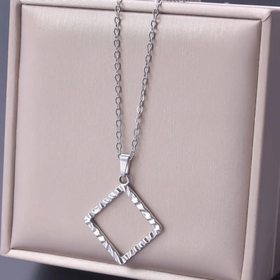 Jewelry Basic Simple Style Classic Style Square 304 Stainless Steel 18K Gold Plated Plating Pendant Necklace