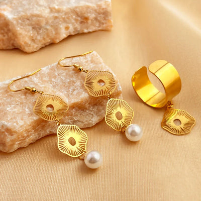 Jewelry Retro Bow Knot 304 Stainless Steel Gold Plated Plating Rings Earrings Jewelry Set