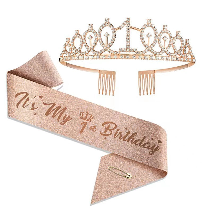 Girl'S Cartoon Style Letter Crown Metal Stoving Varnish Crystal Crown