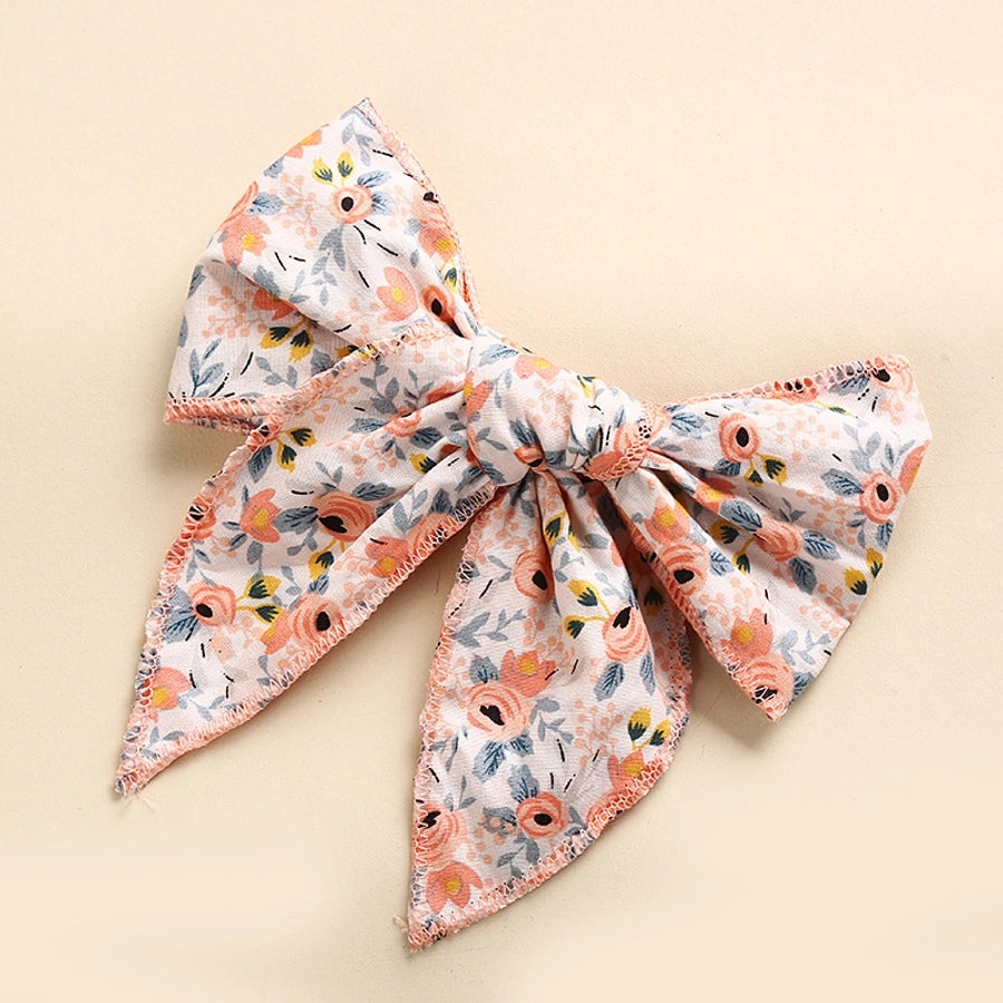 spring new cotton print hairpin children girl bow ponytail hairpin